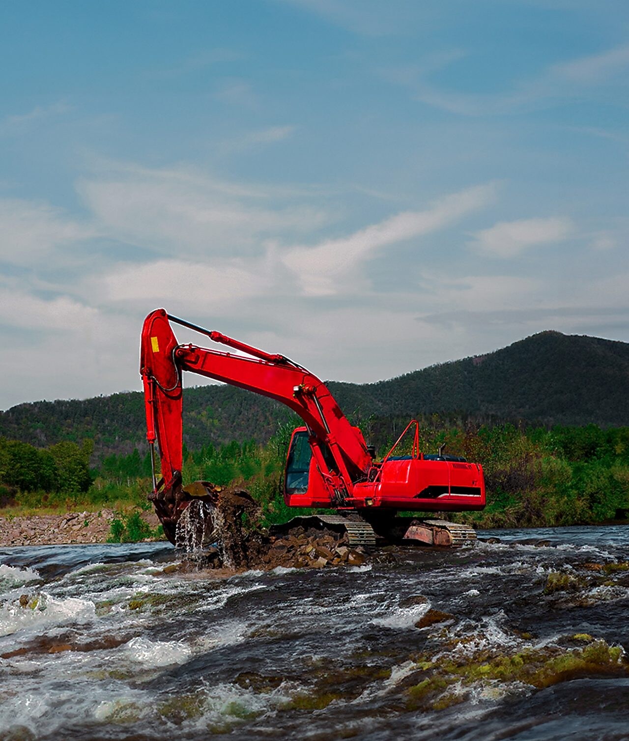 Construction excavator in environment