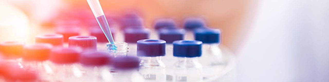 Liquid being poured into a plastic funnel by a shell scientist in a laboratory