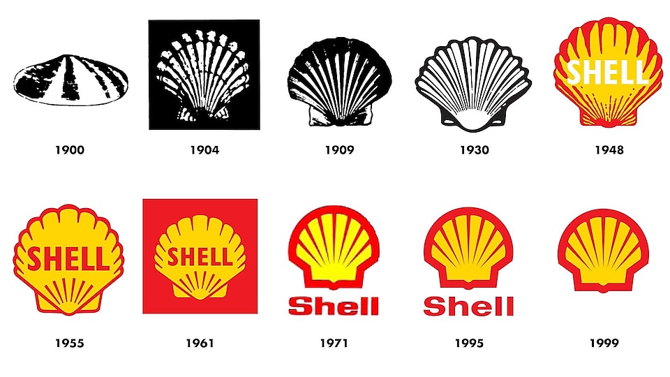 1900년부터 현재까지 Shell 엠블럼의 변천을 보여주는 이미지