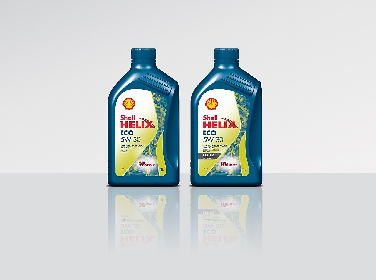 두 병의 쉘 힐릭스 광유계 엔진 오일