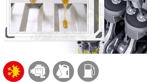 광유에 비한 쉘 힐릭스 울트라의 빠른 흐름을 보여 줌